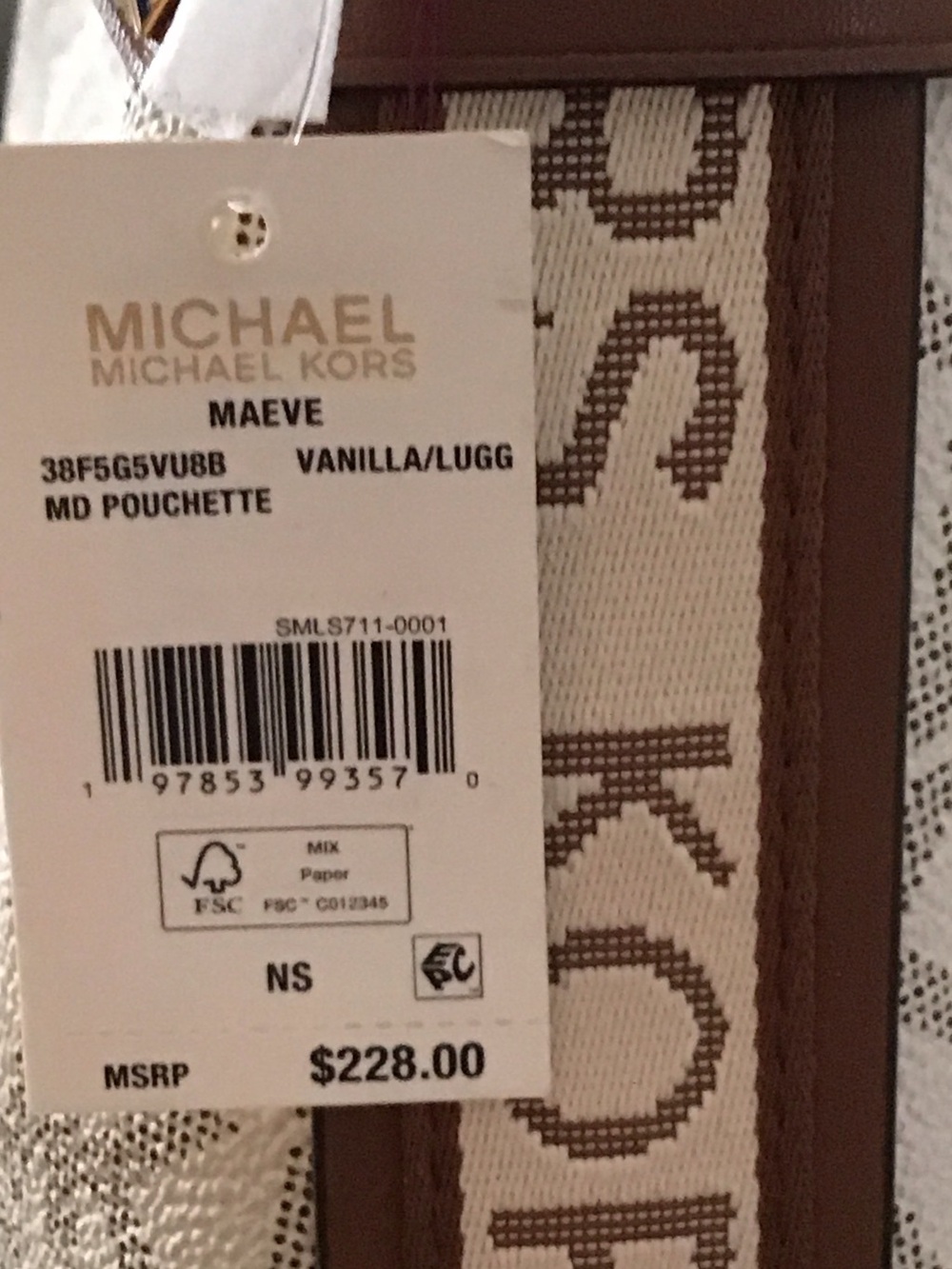 Michael Kors Cream and Brown MK Logo Shoulder Bag - Picture 3 of 6